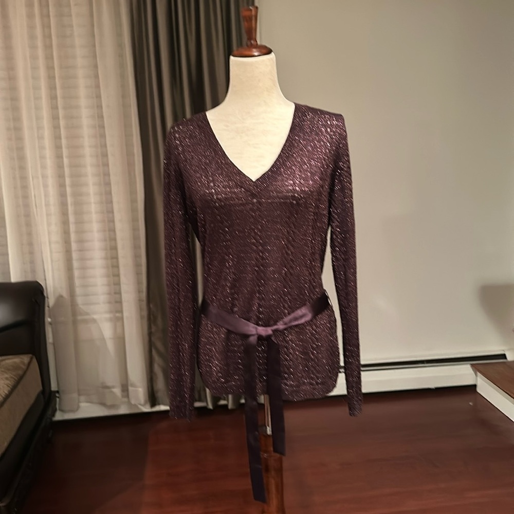 New York & Company Metallic Sparkle V-neck Sweater